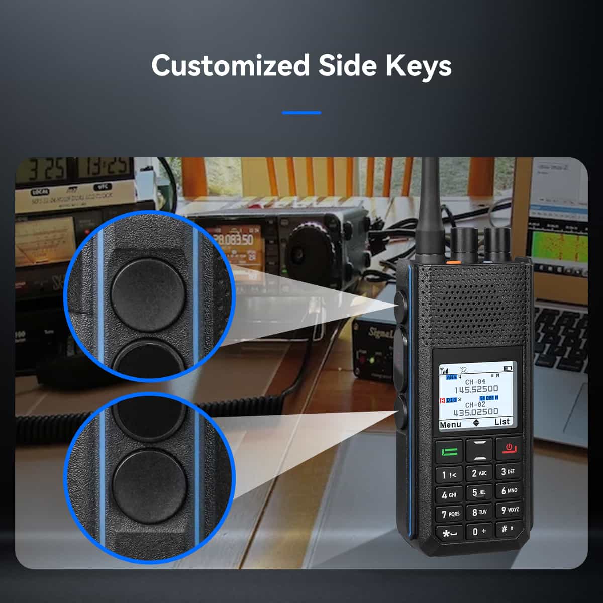 Black handheld two-way radio.