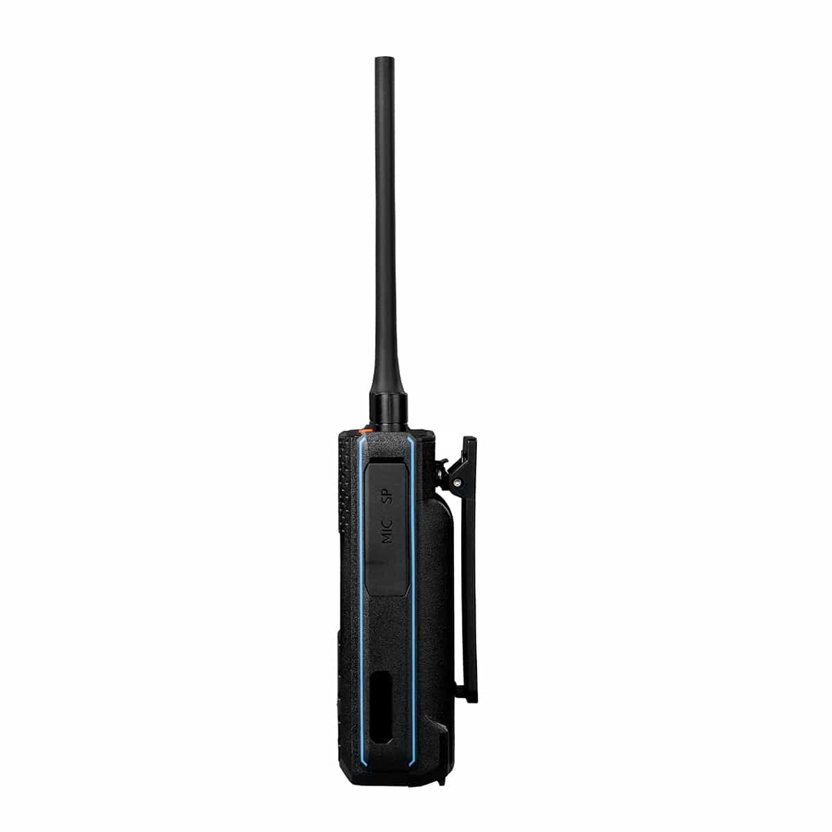 Black two-way radio with antenna.