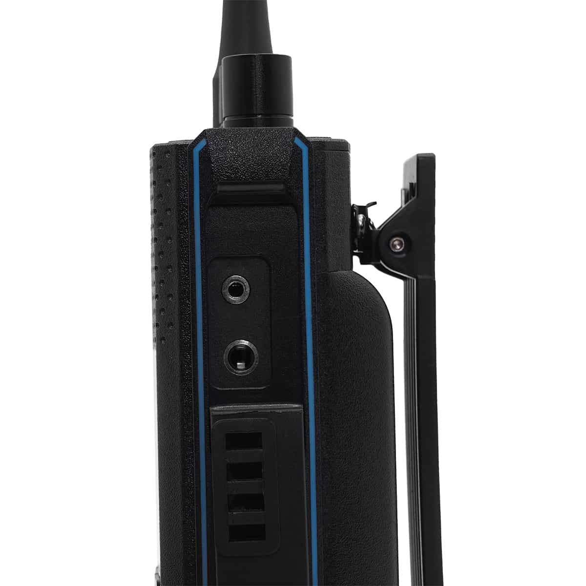 Black two-way radio side view.