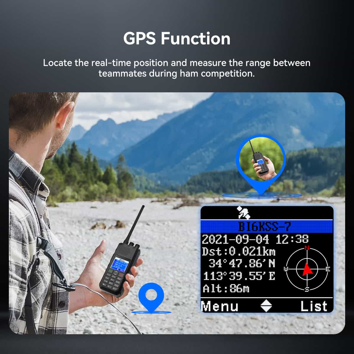 GPS-enabled handheld transceiver.