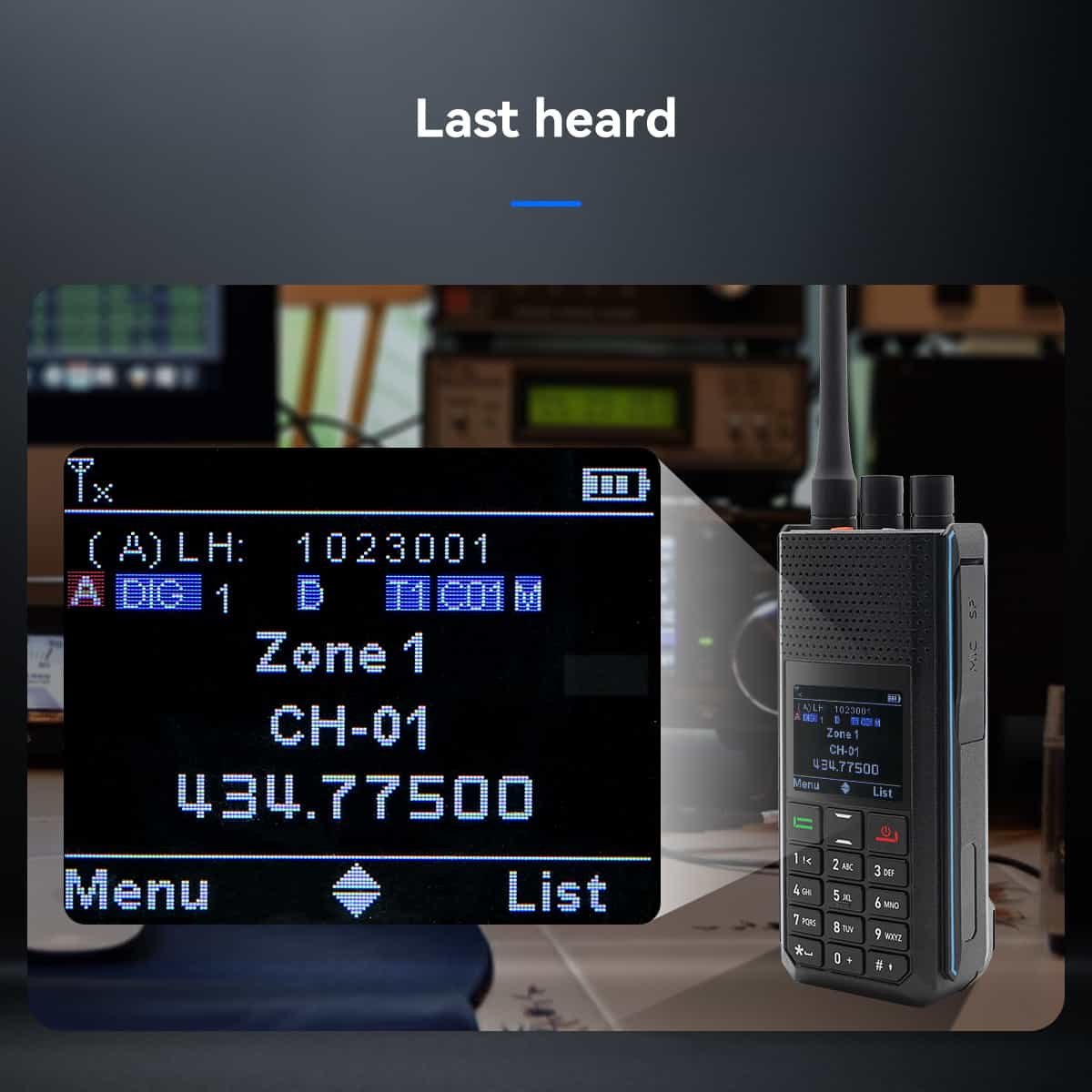 Handheld two-way radio with display.