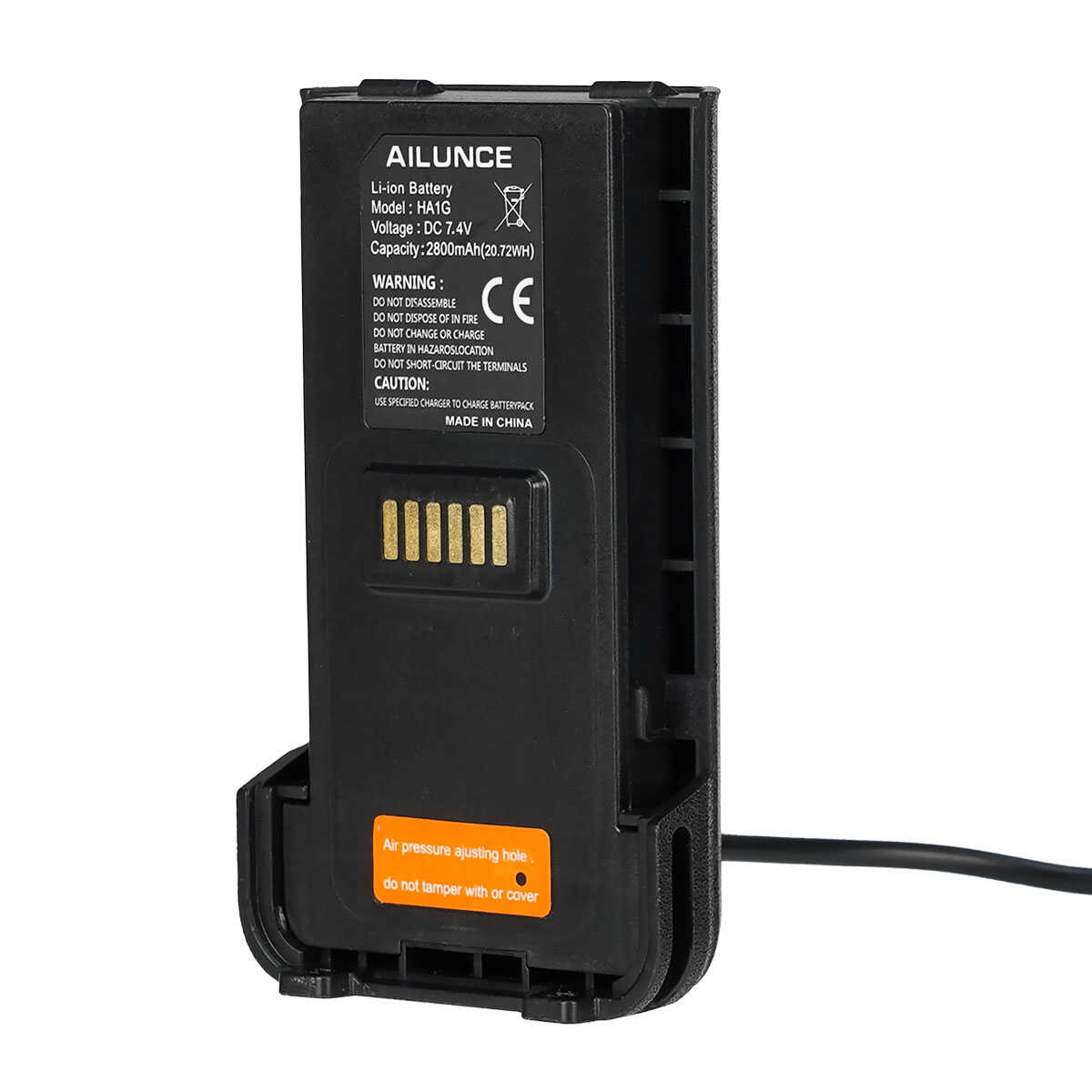Black battery pack with charging base.