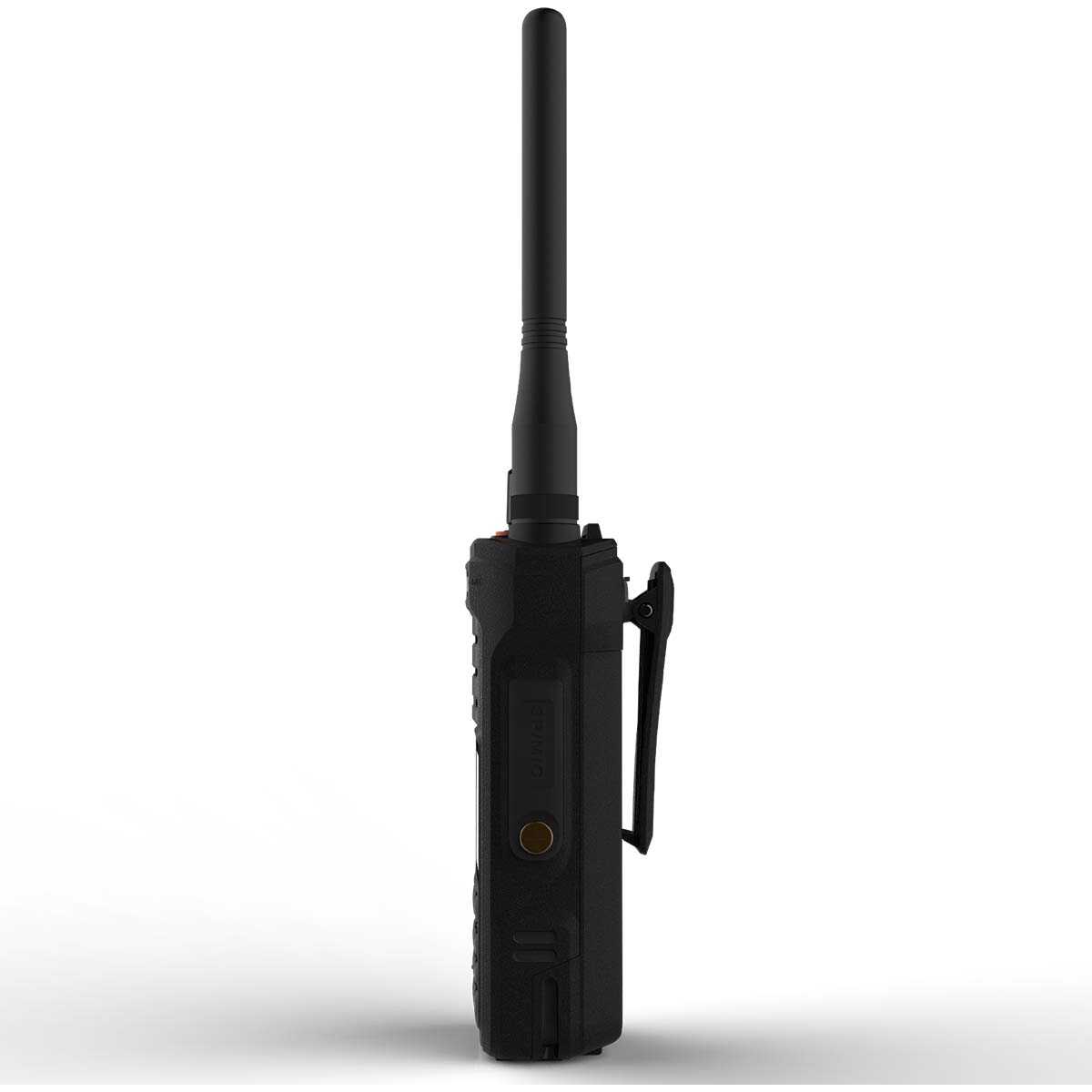 Black two-way radio with antenna.