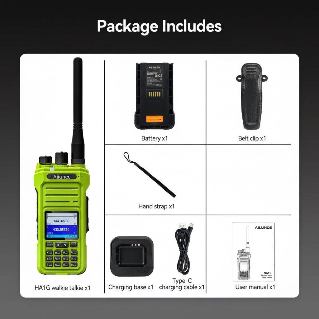 Walkie talkie package contents.