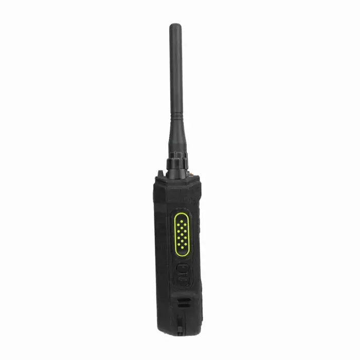Black two-way radio with antenna.
