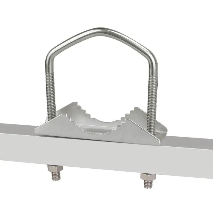Metal U-bolt clamp.