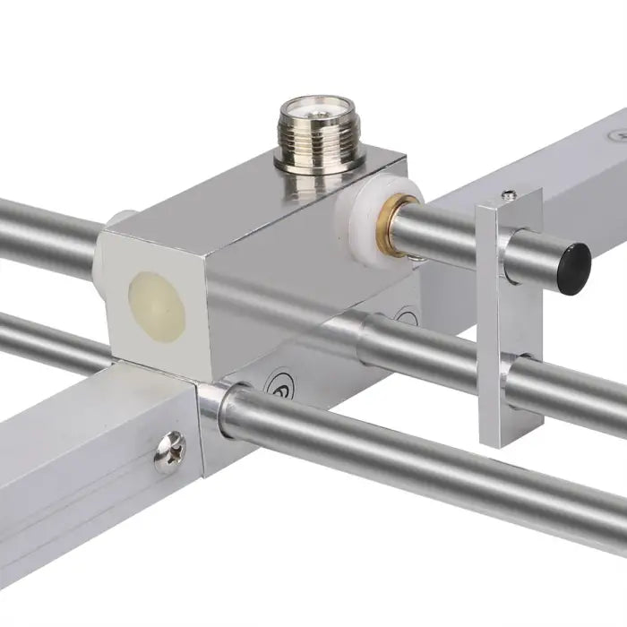 Silver metal antenna assembly.
