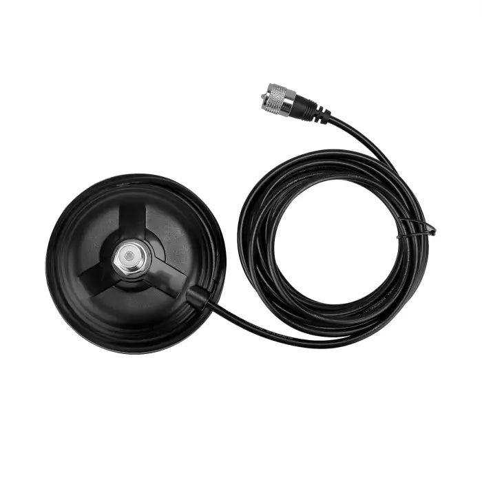 Black magnetic antenna base with coaxial cable.