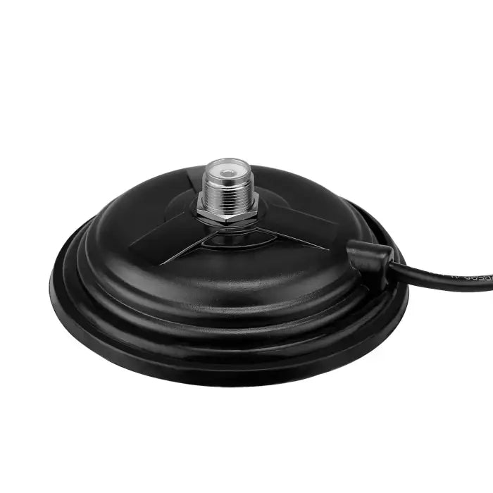 Black magnetic antenna base with coaxial connector.