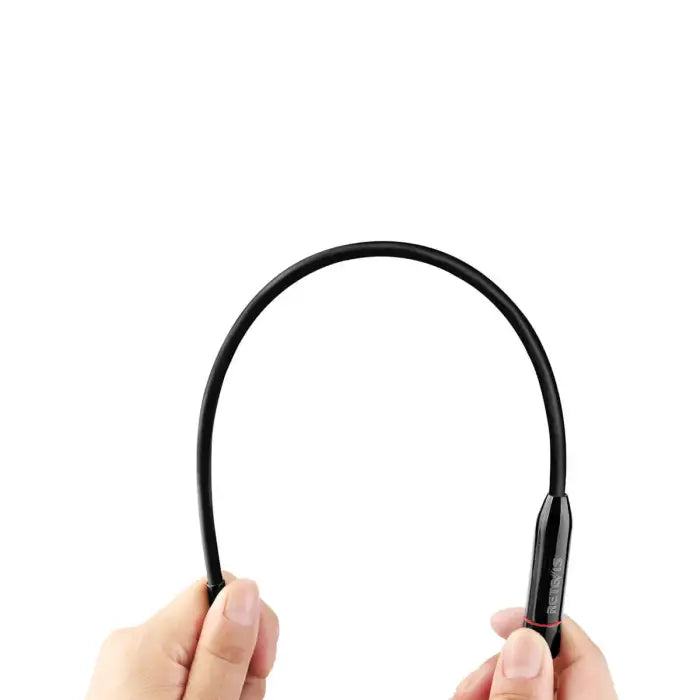Flexible black cable with cylindrical end.