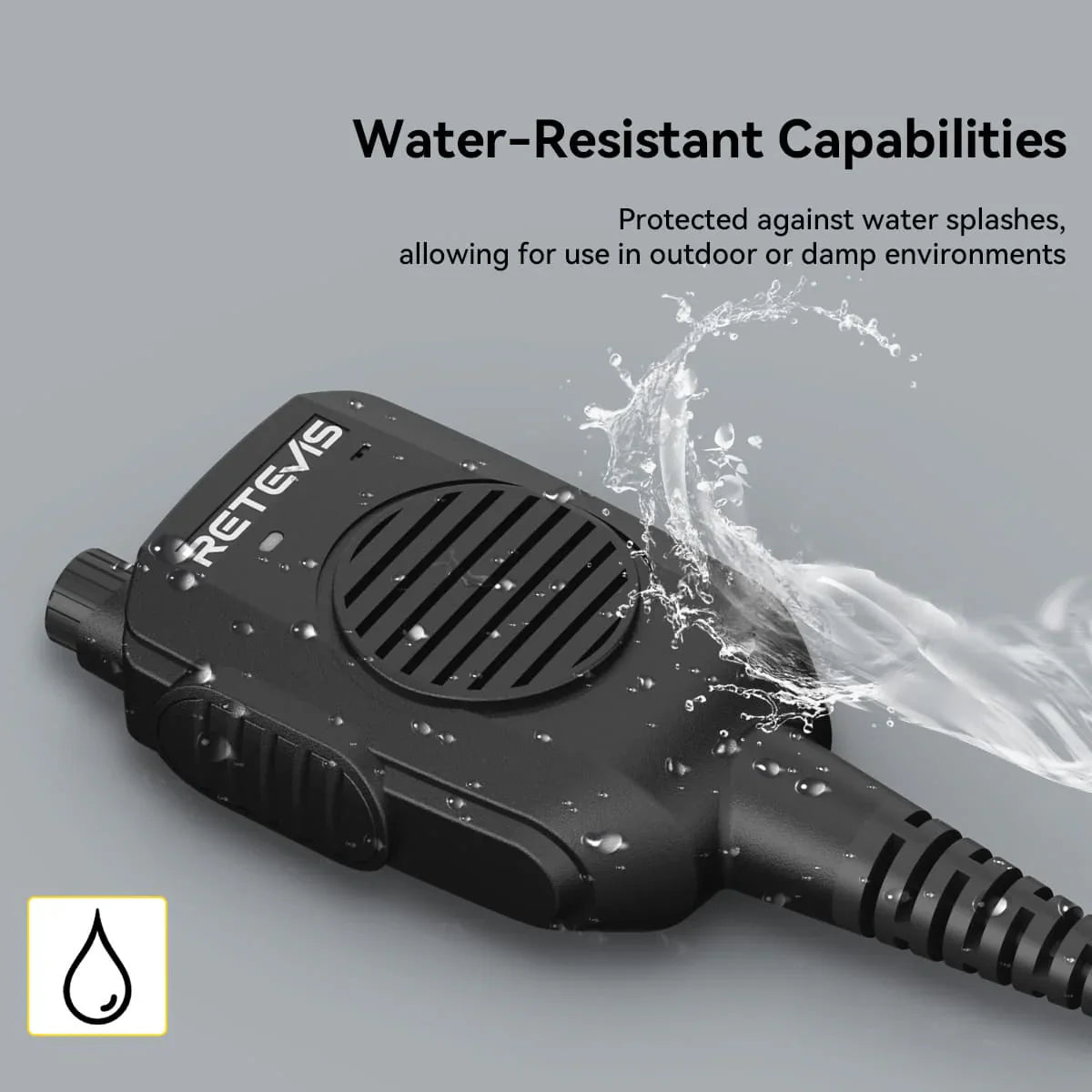 Water-resistant black microphone.
