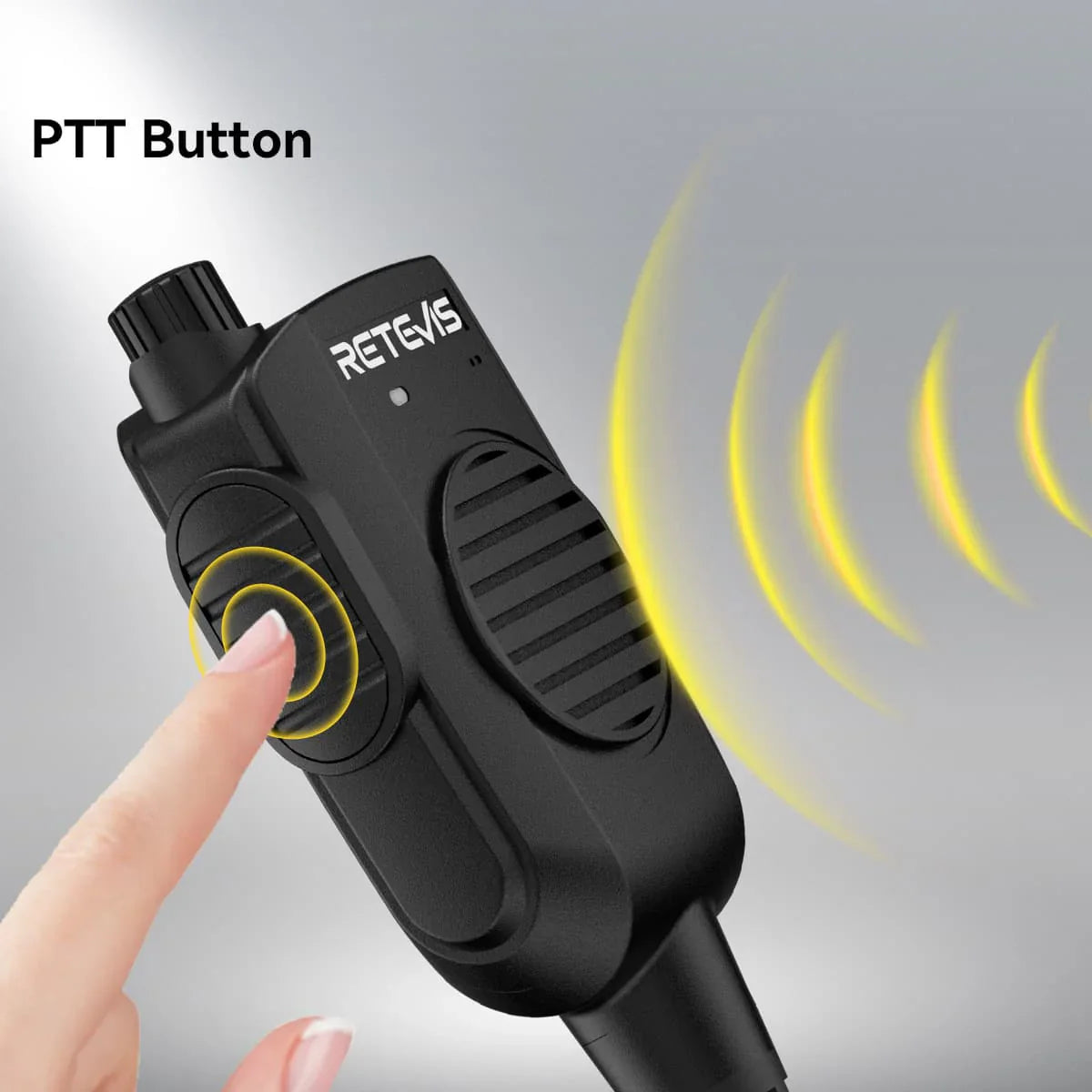 Black Retevis PTT speaker microphone.