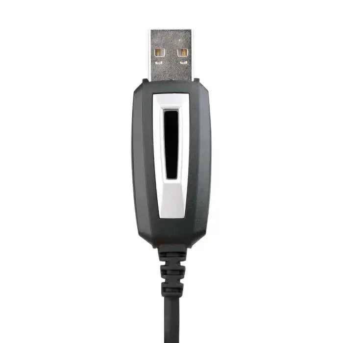 USB connector with gray and silver housing.