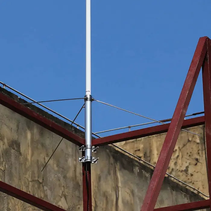 White antenna mounted on a metal frame.
