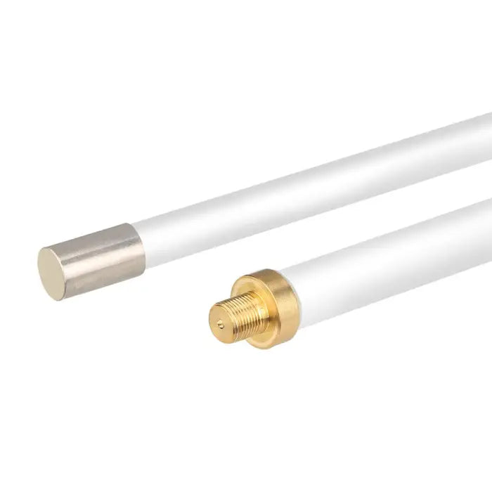White antenna rods with metal connectors.