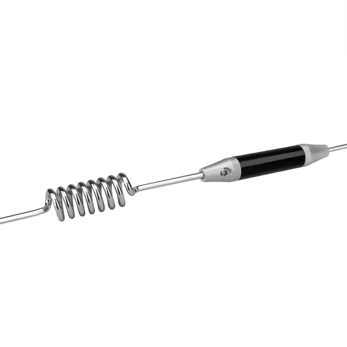 Metal antenna with black handle.