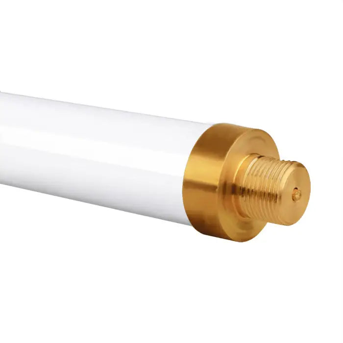 White antenna with gold connector.