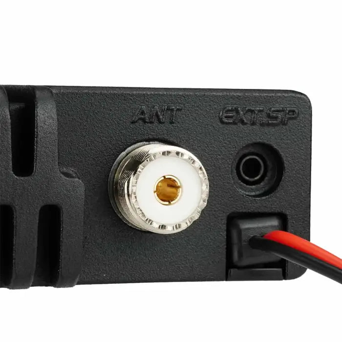 Radio’s antenna and external speaker ports.