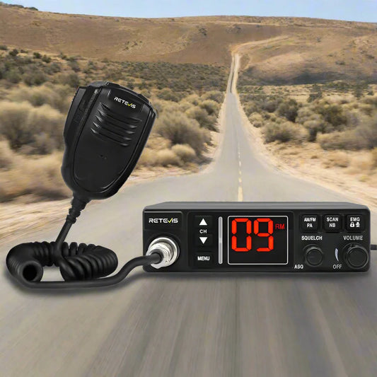 Black CB radio with microphone.