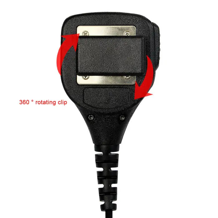 Black microphone with rotating clip.