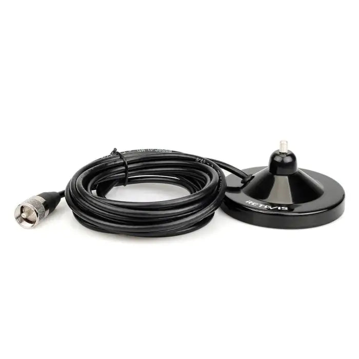 Black magnetic antenna base with coaxial cable.