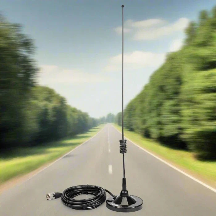 Black magnetic antenna with coiled cable.