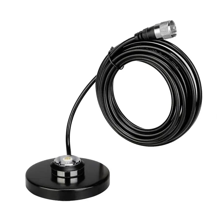 Black magnetic antenna base with coaxial cable.