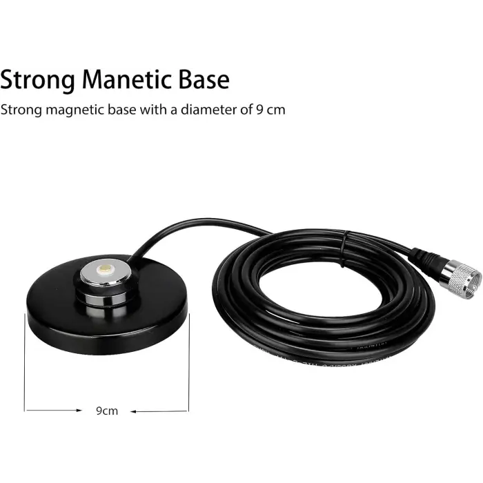 Black magnetic antenna base with cable.