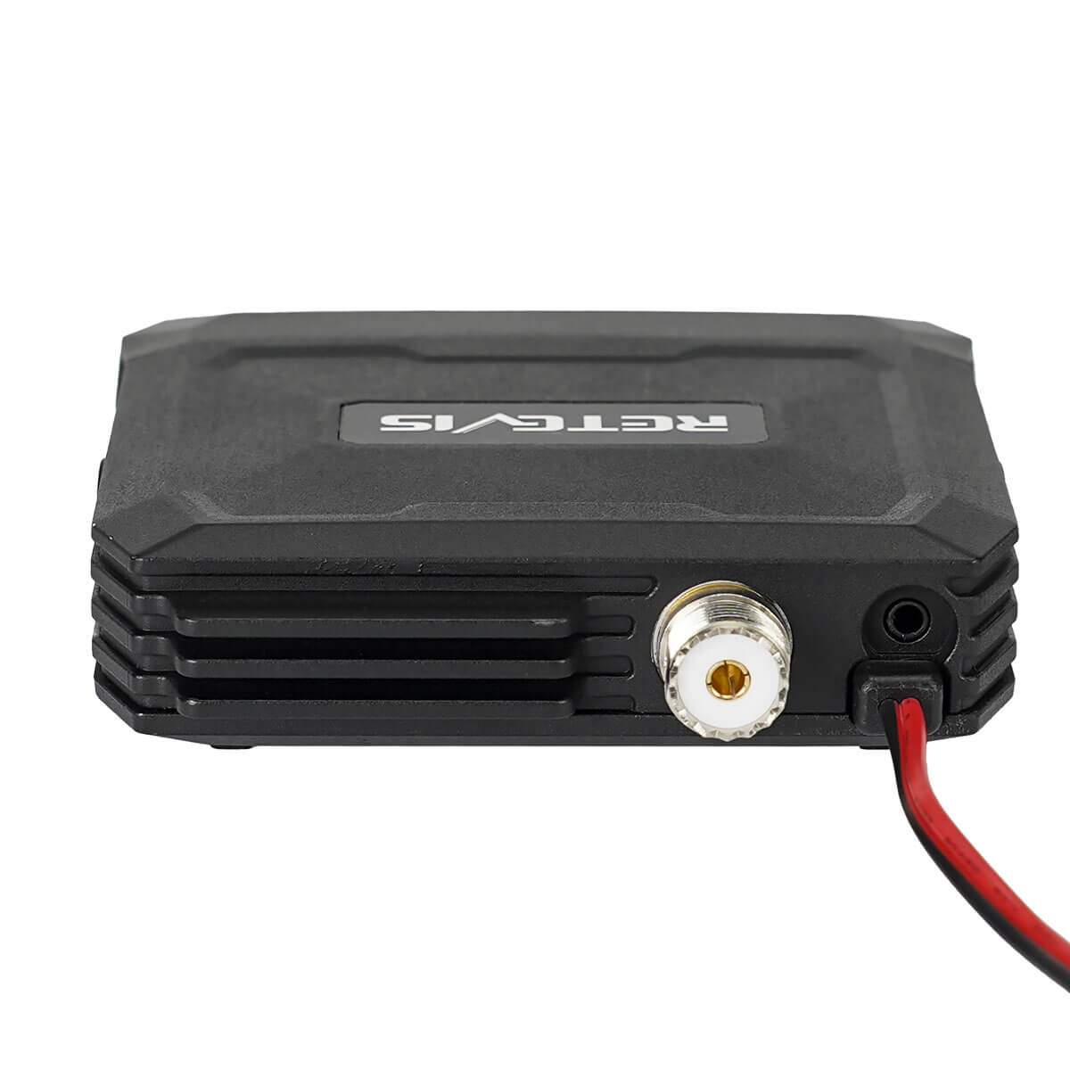 Black rectangular radio transceiver.