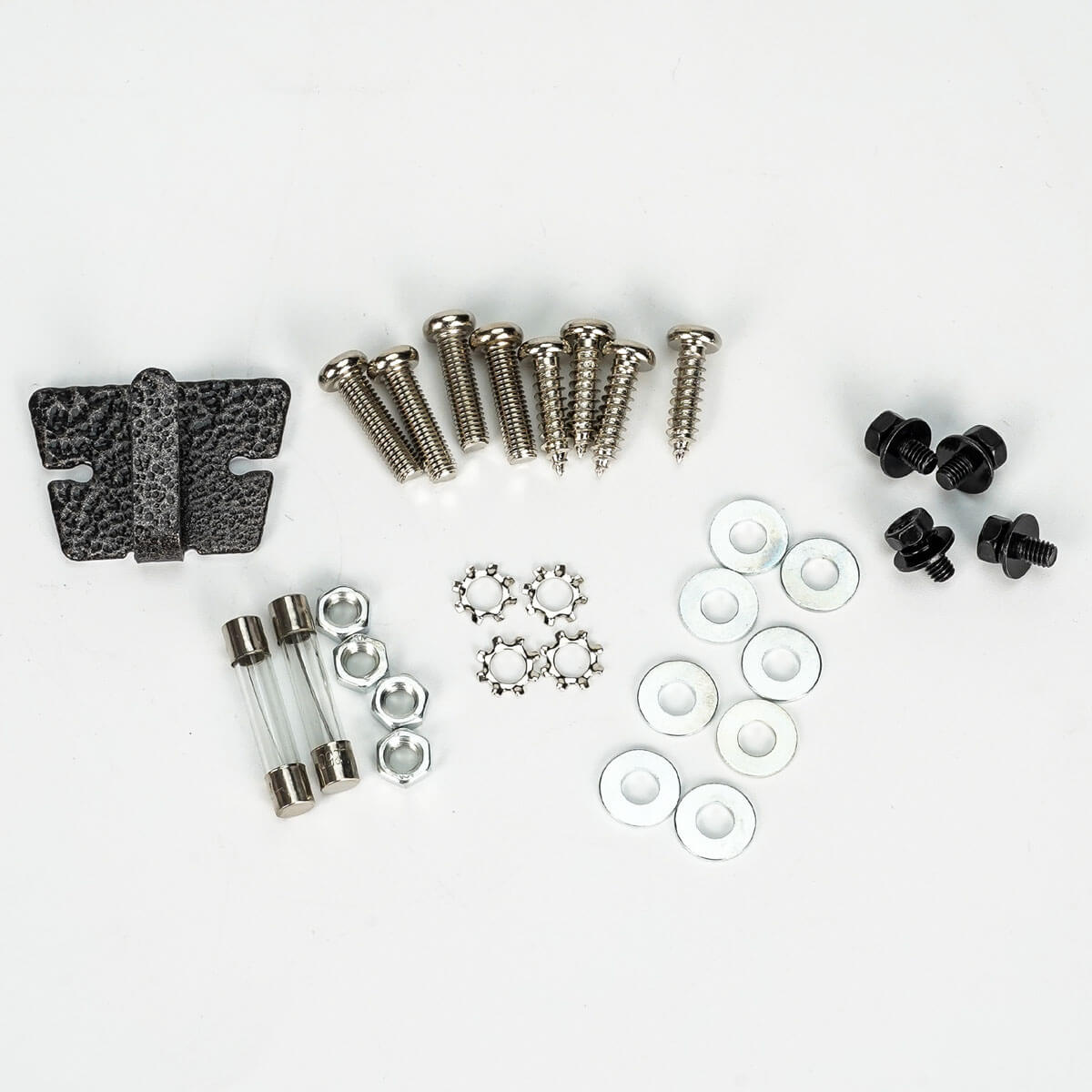 Assorted hardware components.
