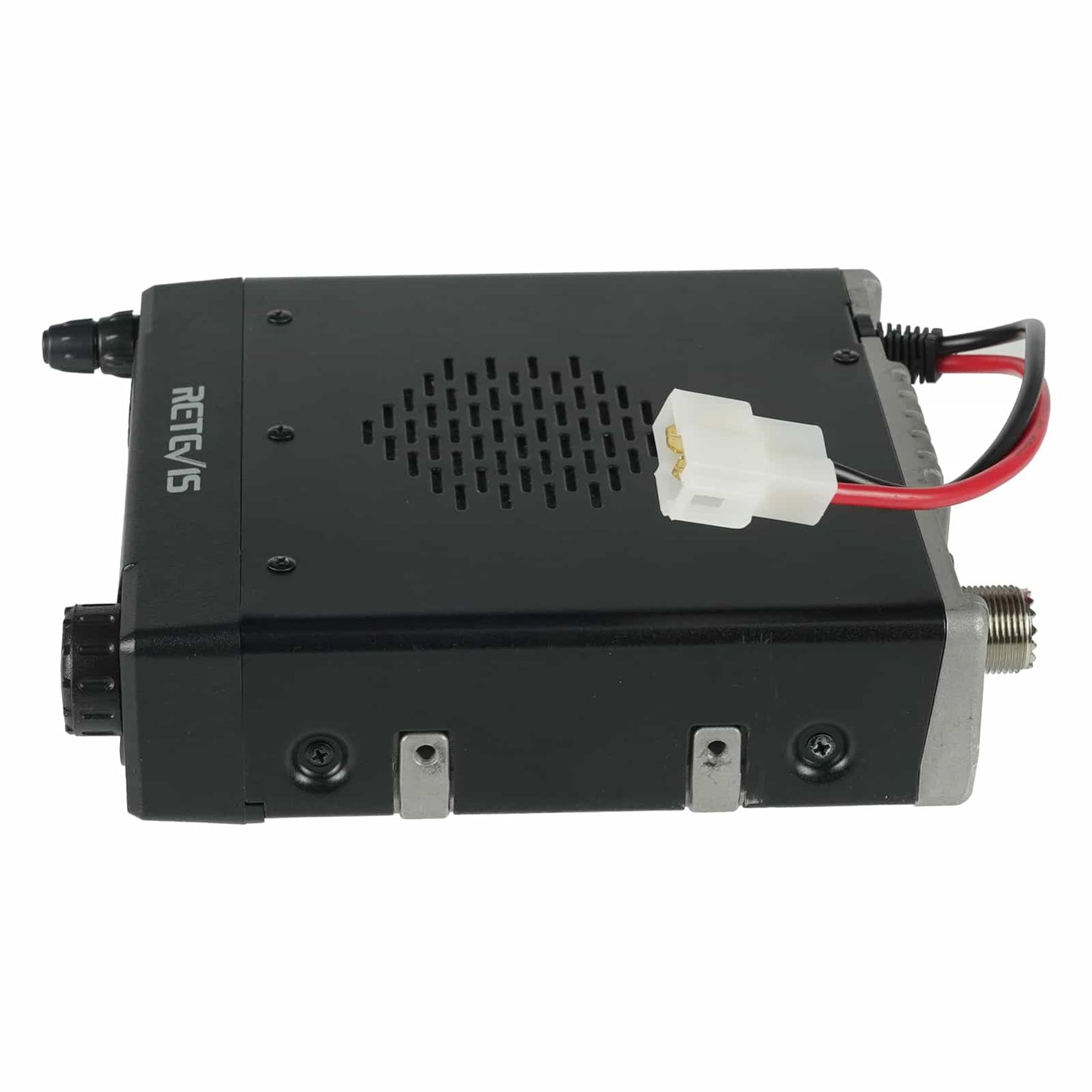 Black two-way radio with power cord.