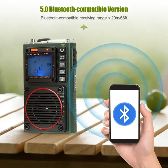 Green Bluetooth-compatible radio.