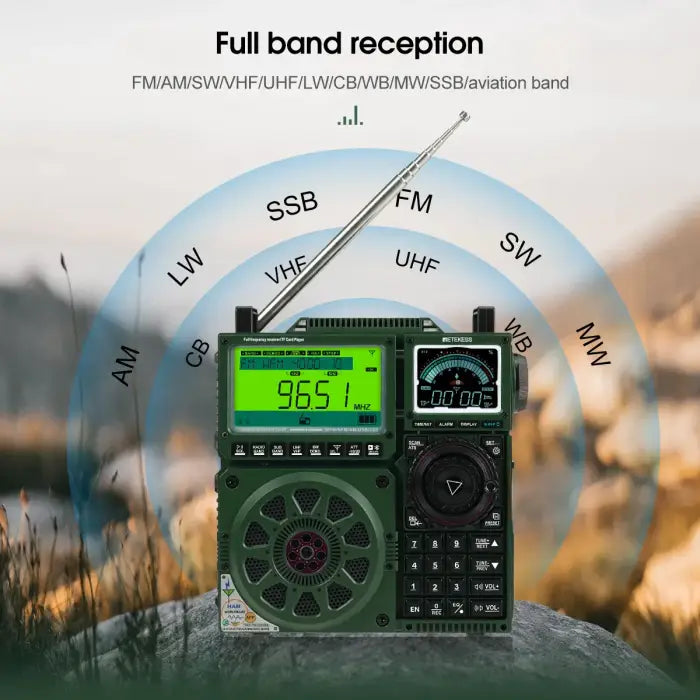 Green full-band reception radio.