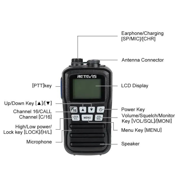 Black handheld two-way radio.
