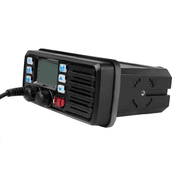 Black marine radio transceiver.
