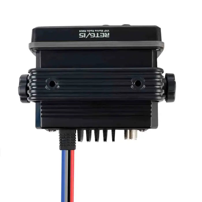 Black marine radio transceiver.
