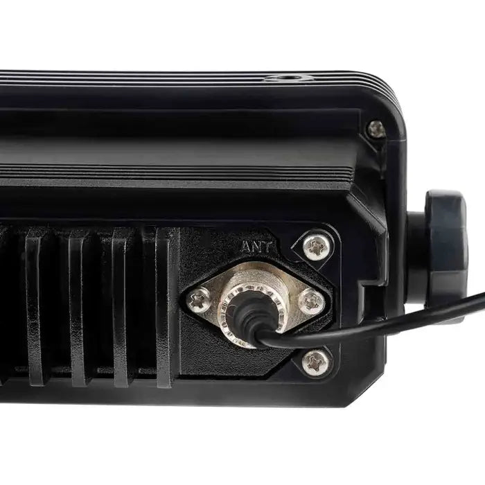 Black electronic device with antenna connector.