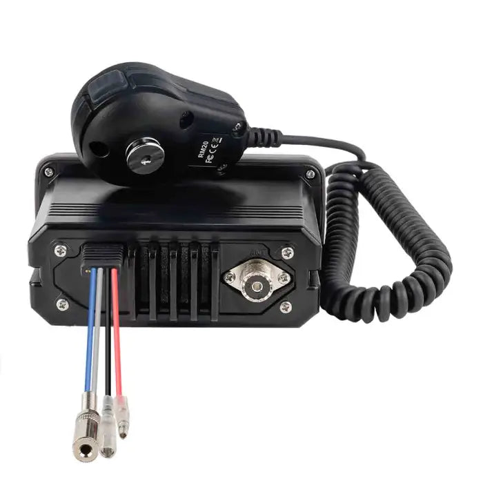 Black two-way radio with microphone.