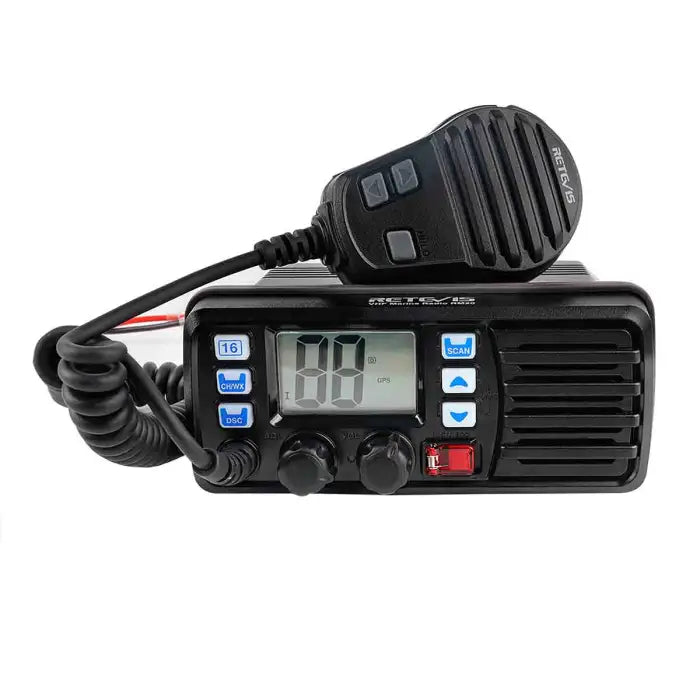 Black two-way radio with microphone.
