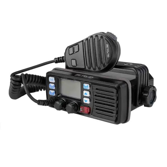 Black two-way radio with microphone.