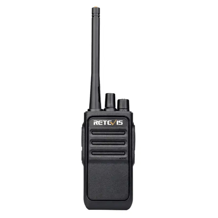 Black two-way radio with antenna.