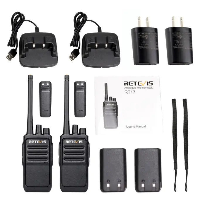 Two-way radio set with accessories.