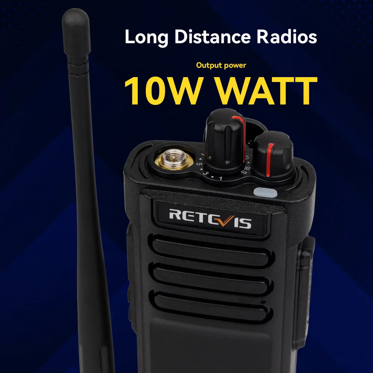 Black two-way radio with antenna.