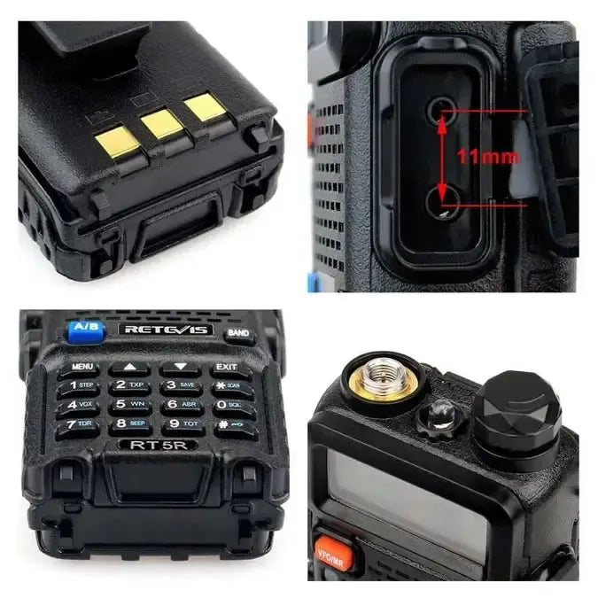 Two-way radio or walkie-talkie with various component details shown.