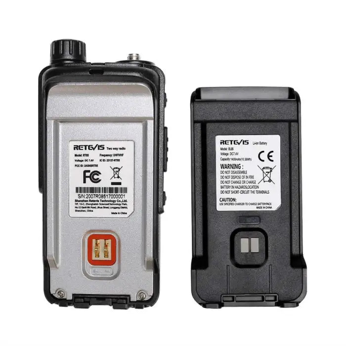 Two-way radio and battery.