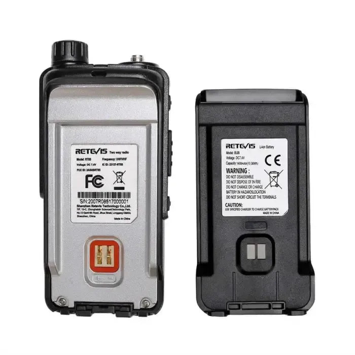 Two-way radio and battery.