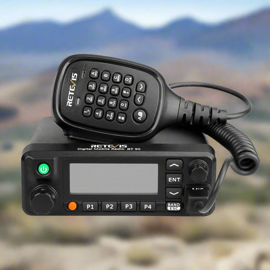 Black digital mobile radio with microphone.