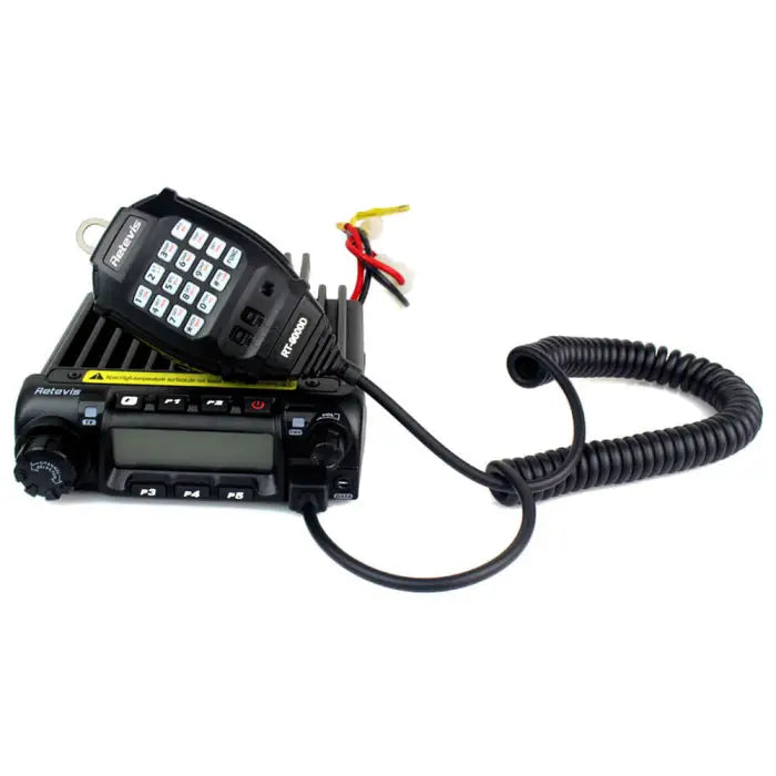 Black two-way radio with microphone.