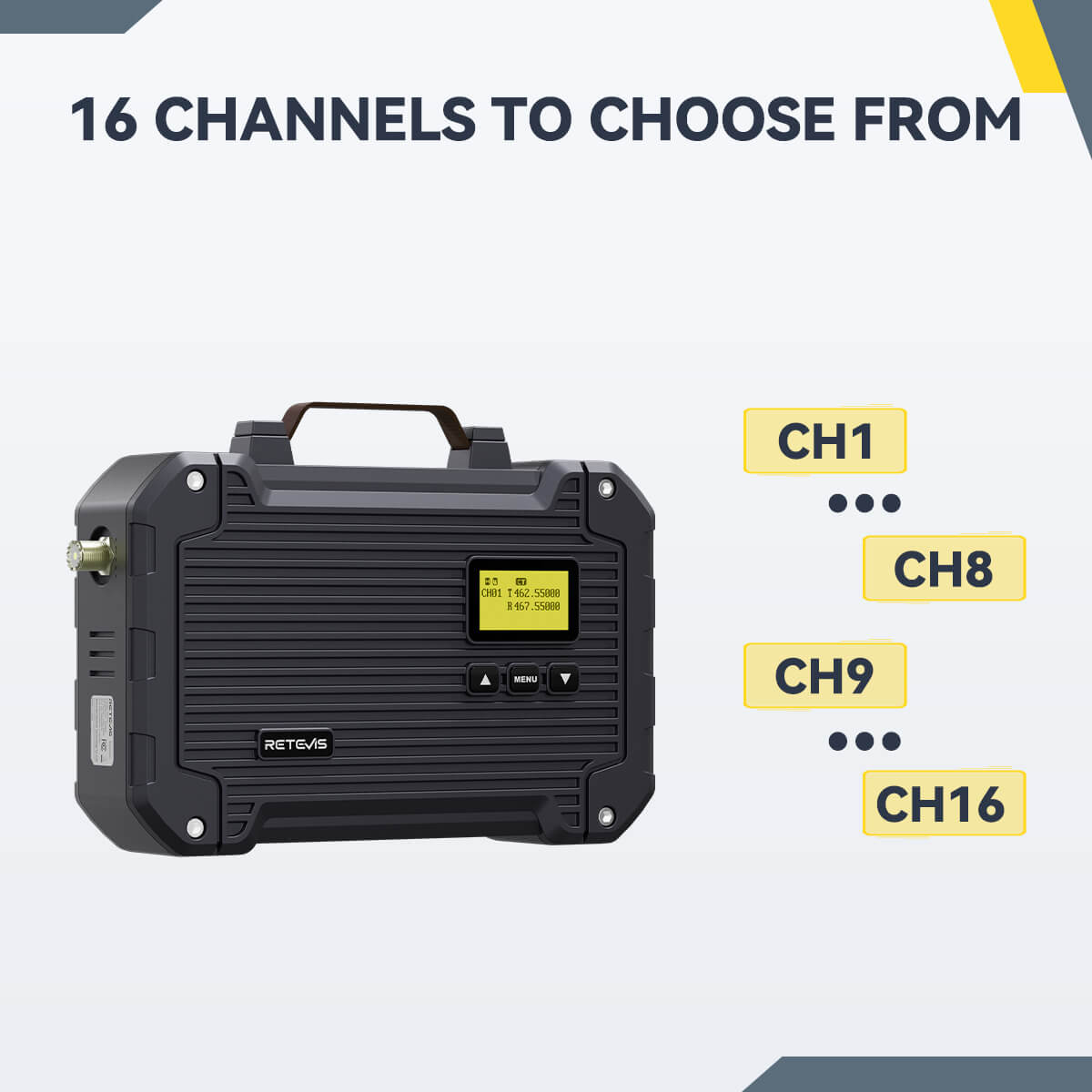 Portable black radio transceiver.