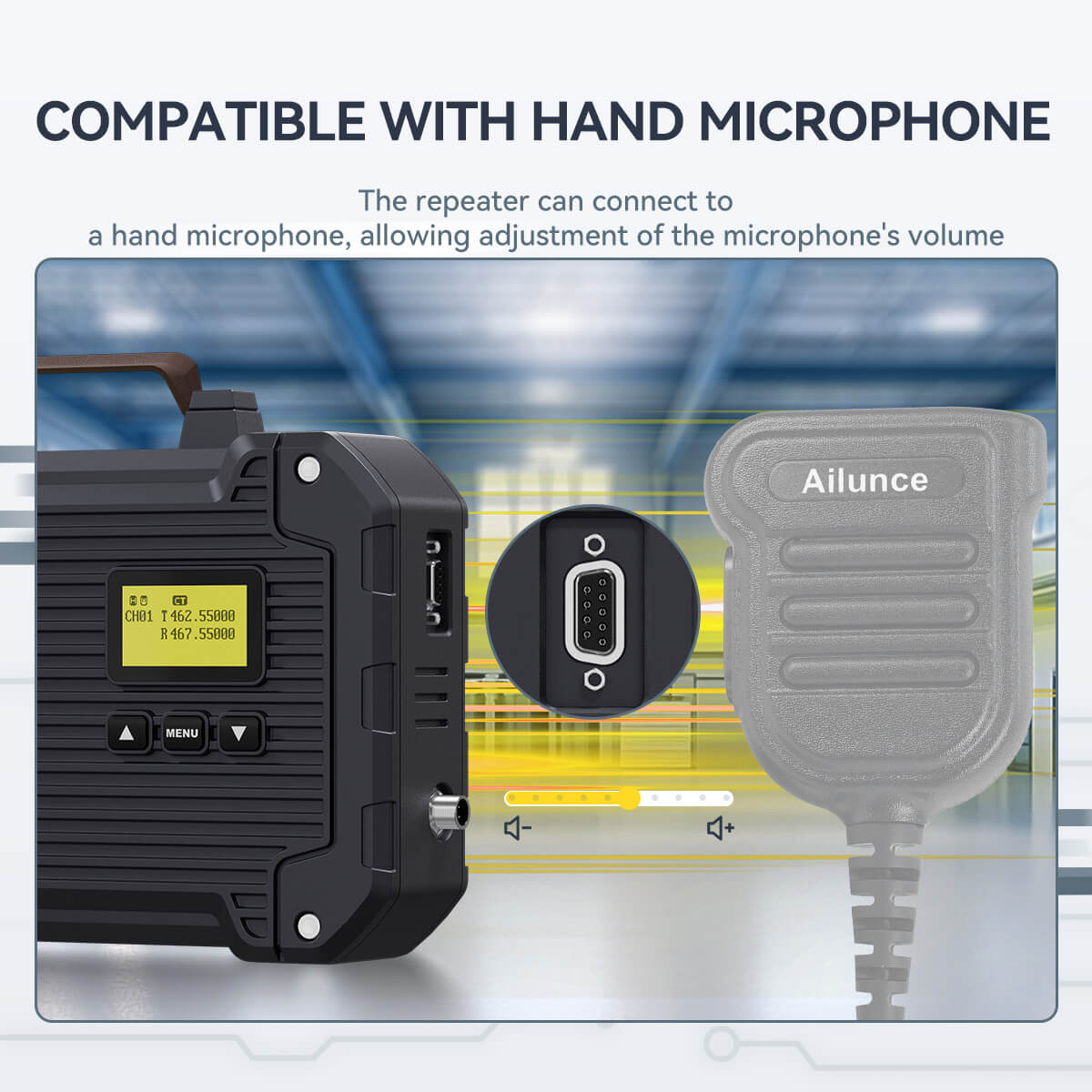 Portable radio repeater with microphone.
